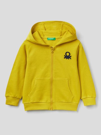 Benetton Zip-up Organic Katoenen Hoodie Kinderen Mosterdgeel | BE112123