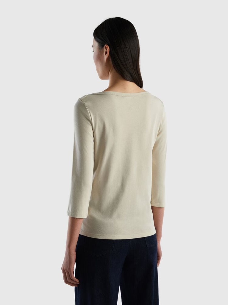 Benetton 100% Katoenen Boot Neck Long Sleeve T-shirts Dames Beige | BE018743