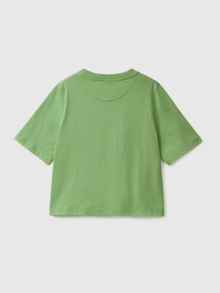 Benetton 100% Katoenen Boxy Fit Short Sleeve T-shirts Dames Groen | BE892066