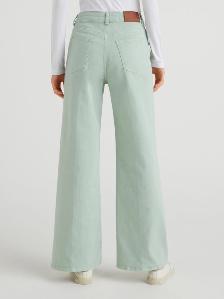 Benetton 100% Katoenen Brede Leg Broek Dames Aqua | BE271024