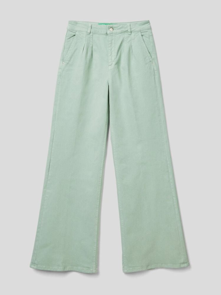 Benetton 100% Katoenen Brede Leg Broek Dames Aqua | BE271024