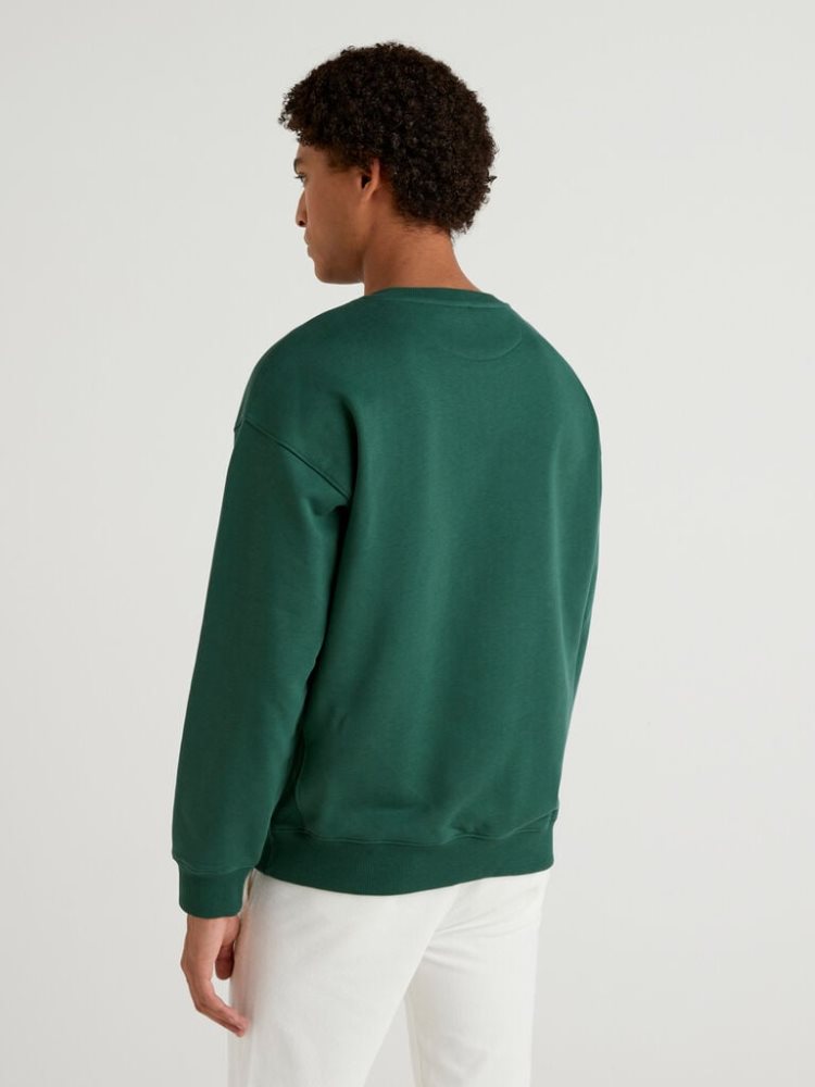 Benetton 100% Katoenen College-style Sweatshirt Heren Donkergroen | BE250205