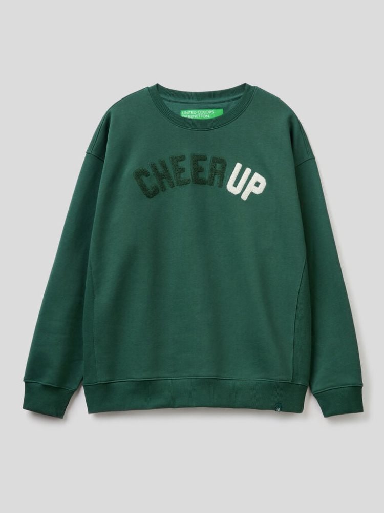 Benetton 100% Katoenen College-style Sweatshirt Heren Donkergroen | BE250205