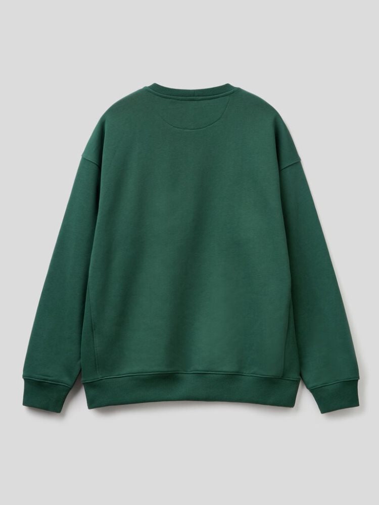 Benetton 100% Katoenen College-style Sweatshirt Heren Donkergroen | BE250205