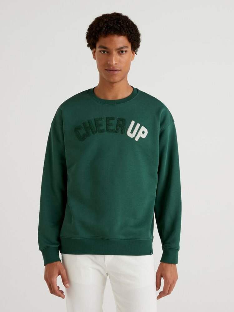 Benetton 100% Katoenen College-style Sweatshirt Heren Donkergroen | BE250205