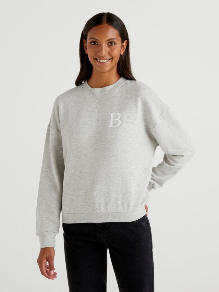 Benetton 100% Katoenen Crew Neck Sweatshirt Dames Lichtgrijs | BE081698