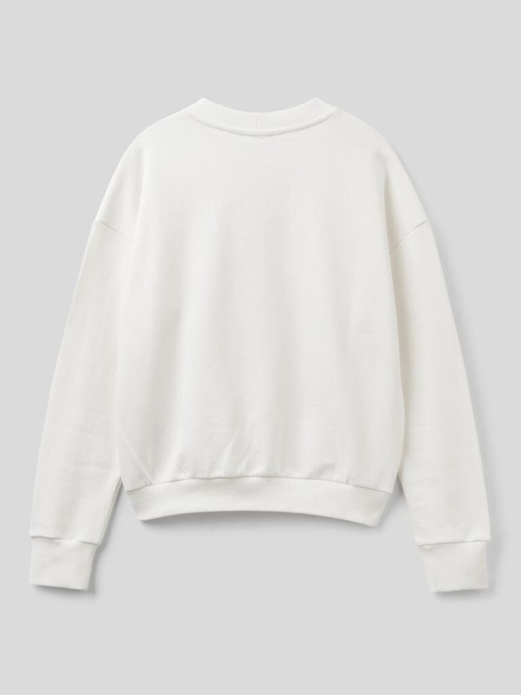 Benetton 100% Katoenen Crew Neck Sweatshirt Dames Wit | BE118907