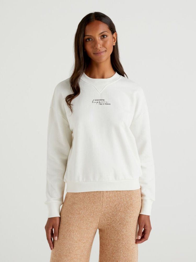 Benetton 100% Katoenen Crew Neck Sweatshirt Dames Wit | BE118907