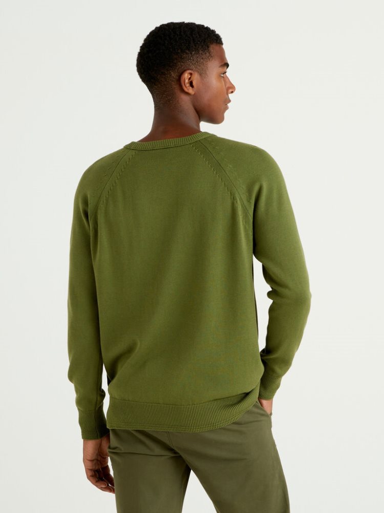 Benetton 100% Katoenen Crew Neck Truien Heren Groen | BE084392