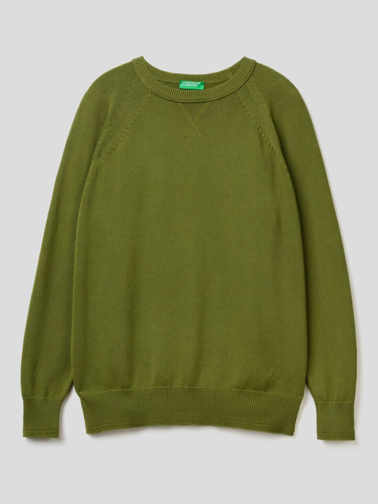 Benetton 100% Katoenen Crew Neck Truien Heren Groen | BE084392