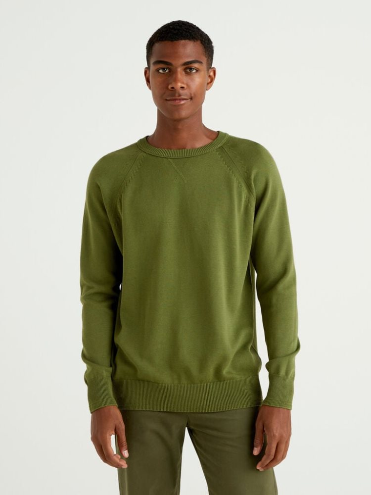 Benetton 100% Katoenen Crew Neck Truien Heren Groen | BE084392