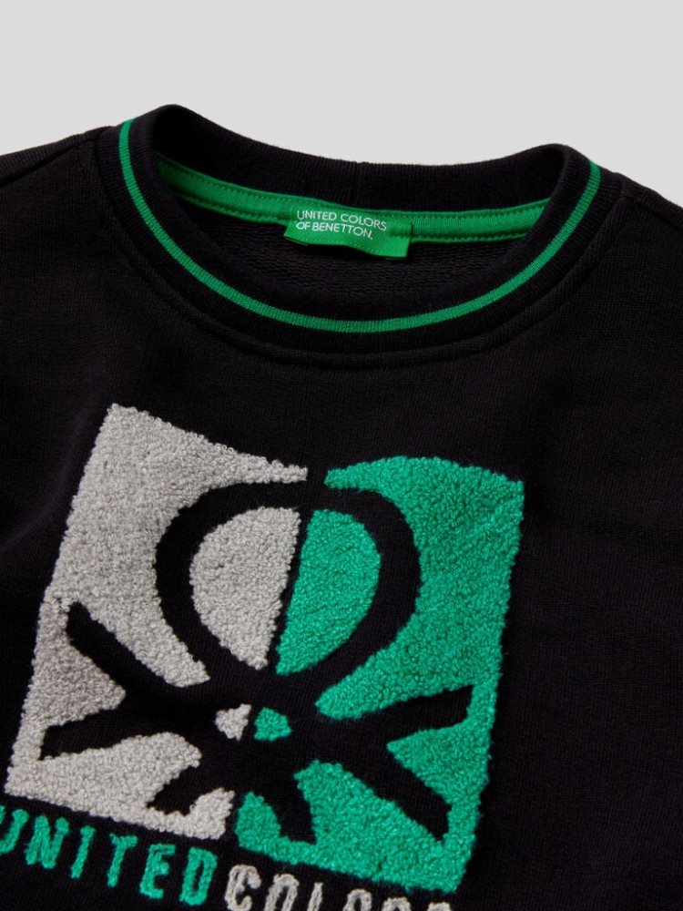 Benetton 100% Katoenen Embroidery Sweatshirt Kinderen Zwart | BE040822