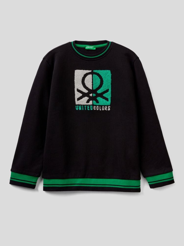 Benetton 100% Katoenen Embroidery Sweatshirt Kinderen Zwart | BE040822