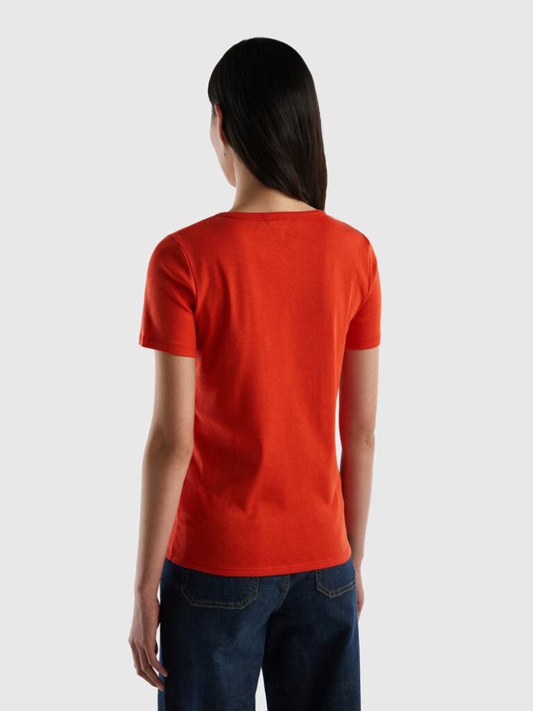 Benetton 100% Katoenen Glitter Print Logo Short Sleeve T-shirts Dames Rood | BE451573