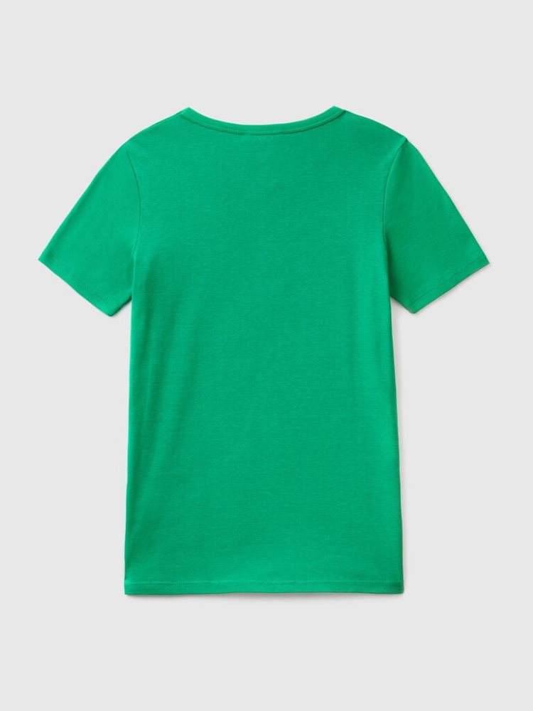 Benetton 100% Katoenen Glitter Print Logo Short Sleeve T-shirts Dames Groen | BE998763