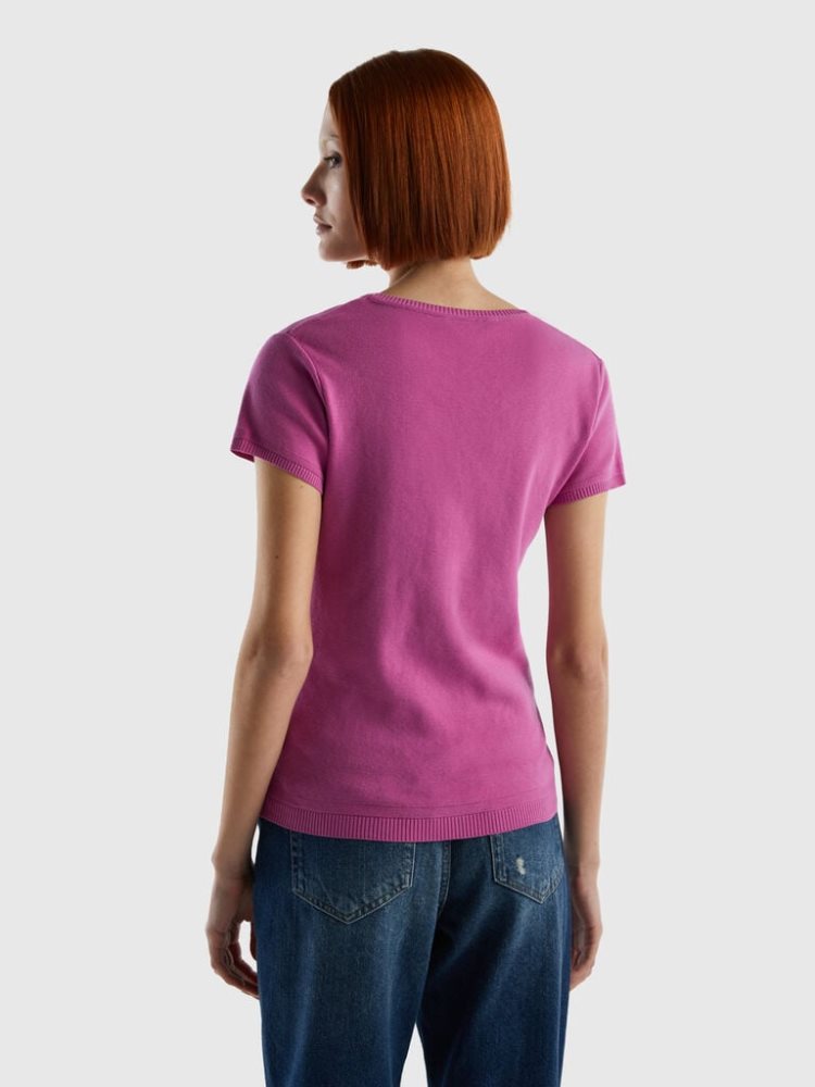 Benetton 100% Katoenen Kort Sleeve Truien Dames Roze | BE410442