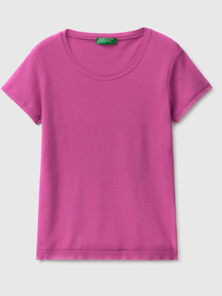 Benetton 100% Katoenen Kort Sleeve Truien Dames Roze | BE410442