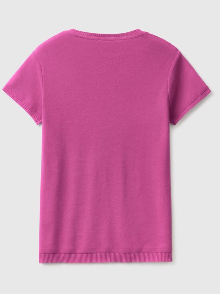 Benetton 100% Katoenen Kort Sleeve Truien Dames Roze | BE410442