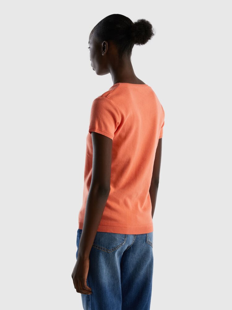 Benetton 100% Katoenen Kort Sleeve Truien Dames Oranje | BE444918