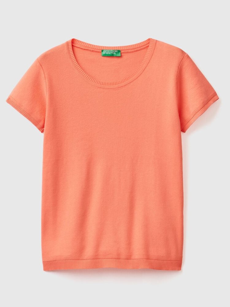 Benetton 100% Katoenen Kort Sleeve Truien Dames Oranje | BE444918