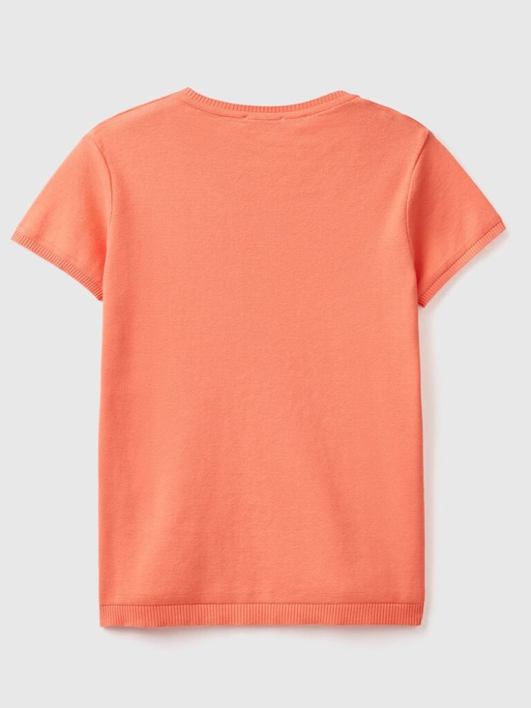 Benetton 100% Katoenen Kort Sleeve Truien Dames Oranje | BE444918