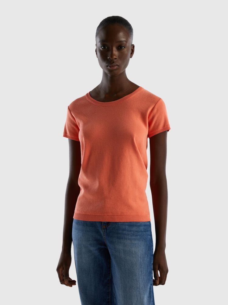 Benetton 100% Katoenen Kort Sleeve Truien Dames Oranje | BE444918