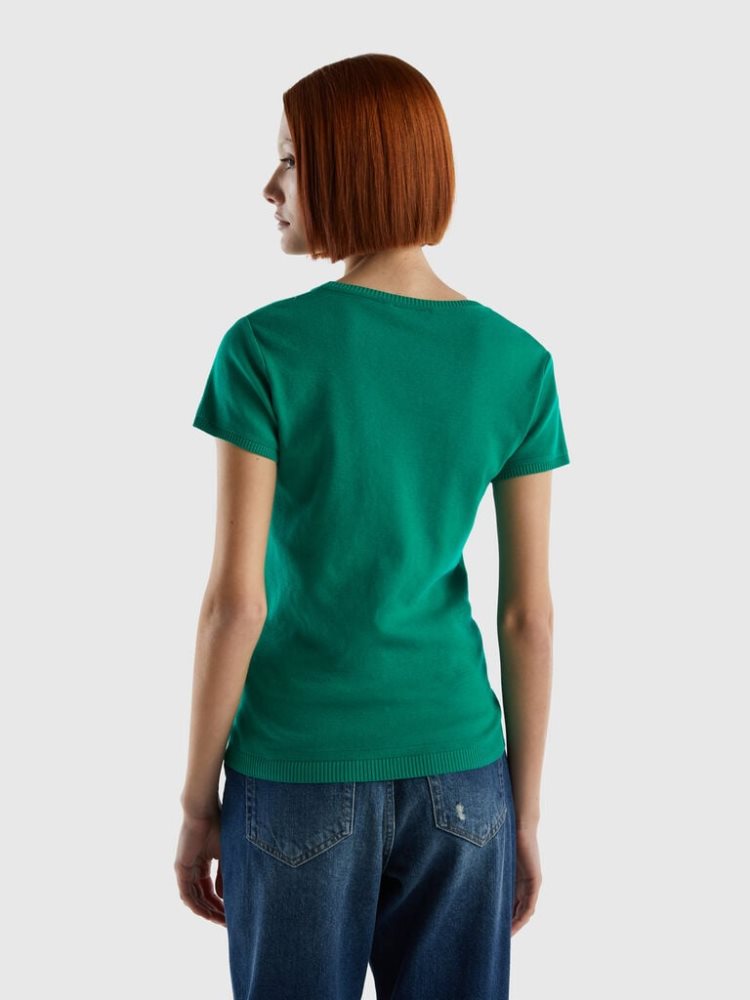 Benetton 100% Katoenen Kort Sleeve Truien Dames Groen | BE794797