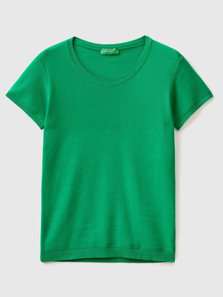 Benetton 100% Katoenen Kort Sleeve Truien Dames Groen | BE794797