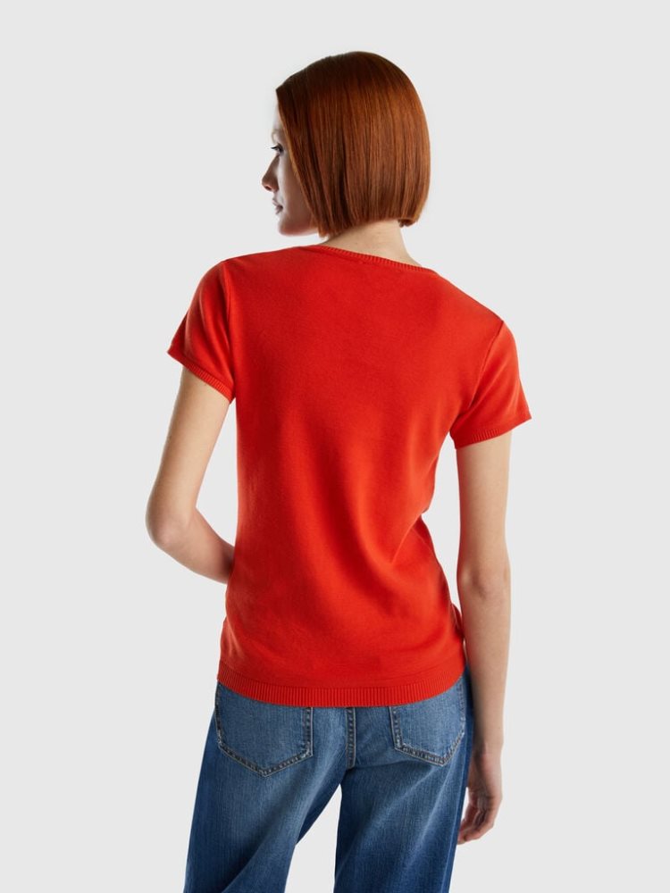 Benetton 100% Katoenen Kort Sleeve Truien Dames Rood | BE873380