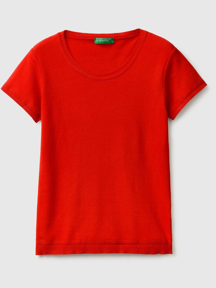 Benetton 100% Katoenen Kort Sleeve Truien Dames Rood | BE873380