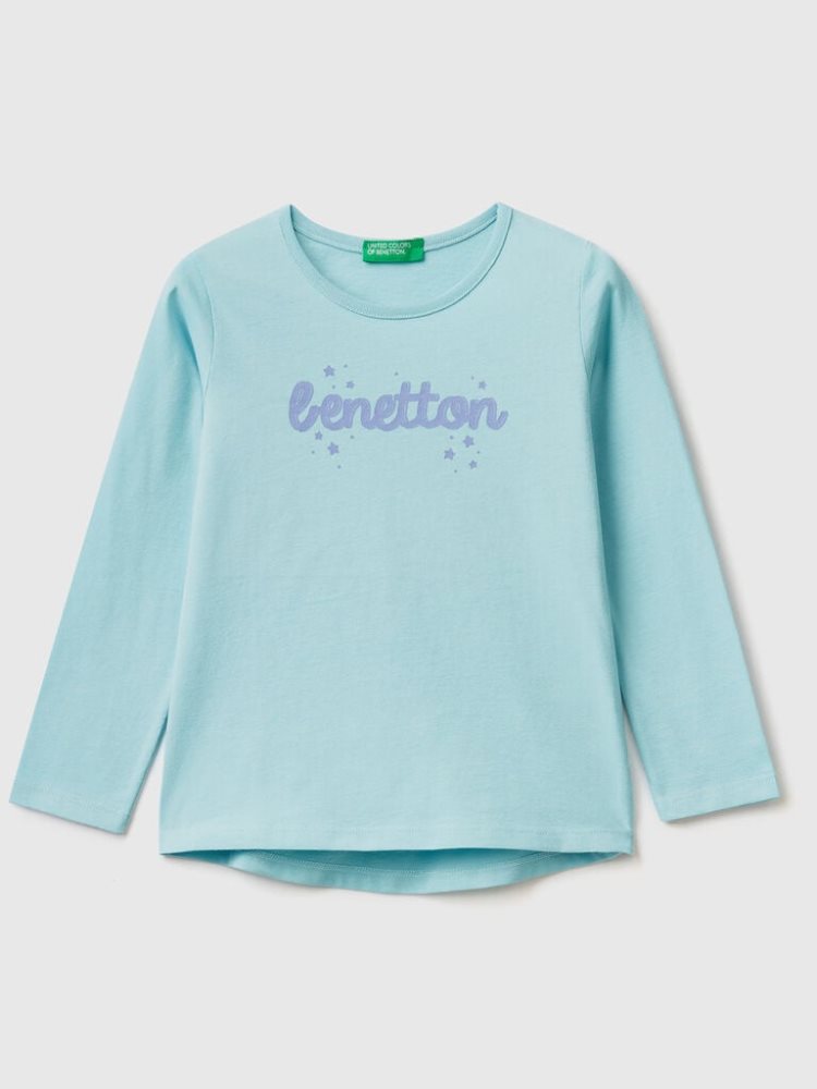 Benetton 100% Katoenen Logo Long Sleeve T-shirts Kinderen Aqua | BE487171