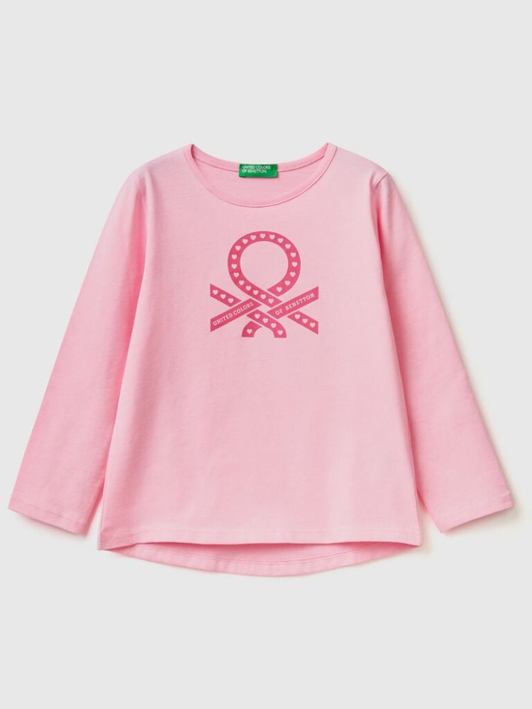 Benetton 100% Katoenen Logo Long Sleeve T-shirts Kinderen Roze | BE695523