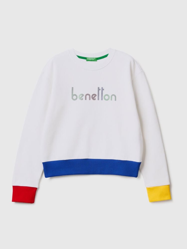 Benetton 100% Katoenen Logo Print Sweatshirt Dames Wit | BE160795