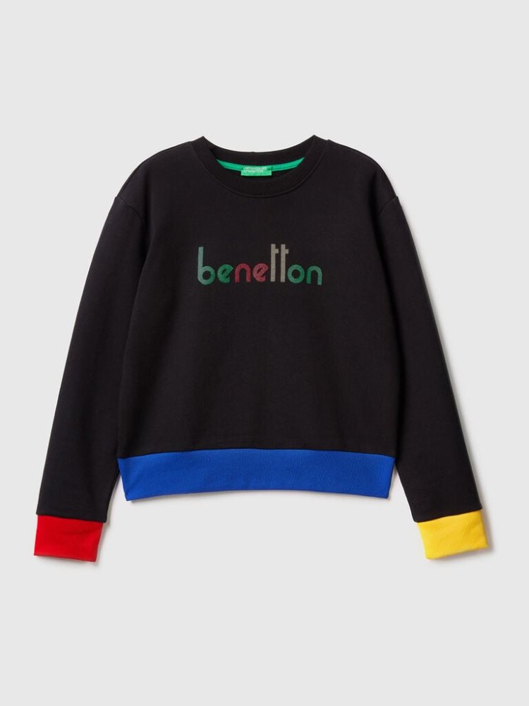 Benetton 100% Katoenen Logo Print Sweatshirt Dames Zwart | BE266282