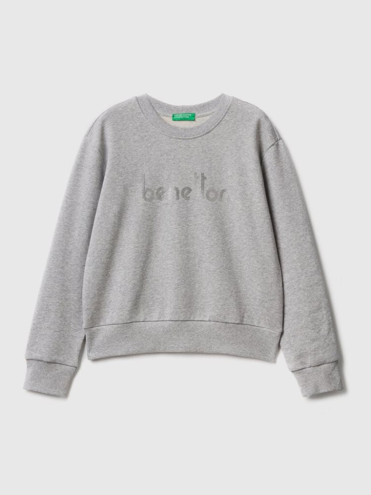 Benetton 100% Katoenen Logo Print Sweatshirt Dames Lichtgrijs | BE381134