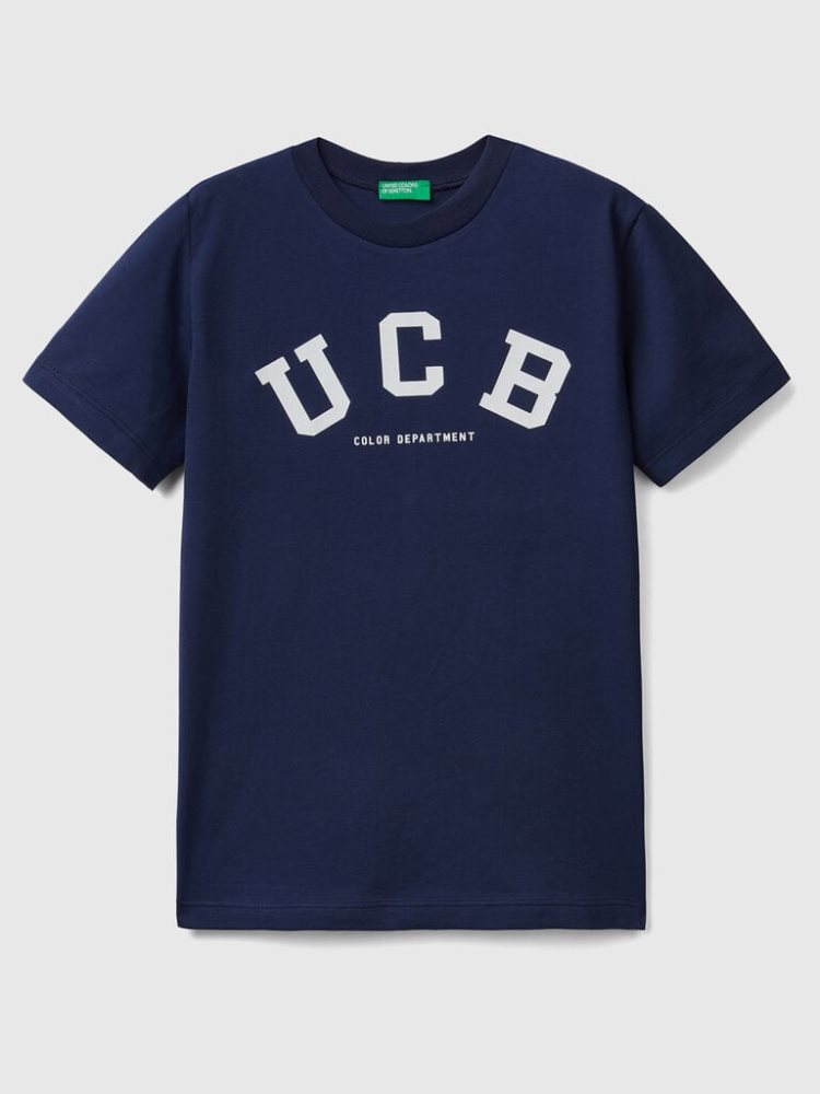 Benetton 100% Katoenen Logo Short Sleeve T-shirts Kinderen Donkerblauw | BE088345