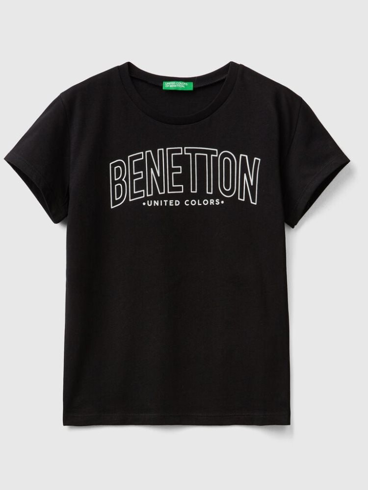 Benetton 100% Katoenen Logo Short Sleeve T-shirts Kinderen Zwart | BE131514