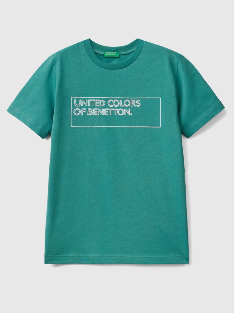 Benetton 100% Katoenen Logo Short Sleeve T-shirts Kinderen Donkergroen | BE384092