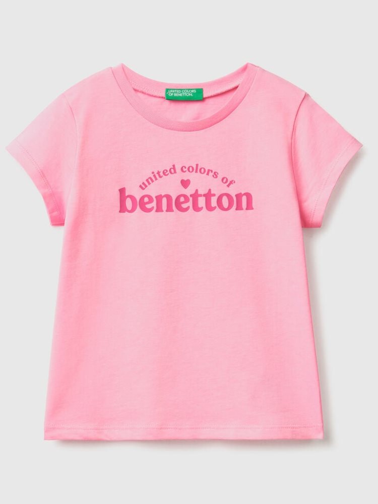 Benetton 100% Katoenen Logo Short Sleeve T-shirts Kinderen Roze | BE404583