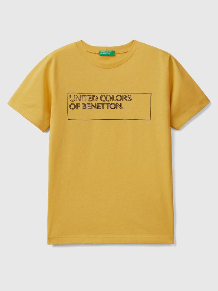 Benetton 100% Katoenen Logo Short Sleeve T-shirts Kinderen Geel | BE841768