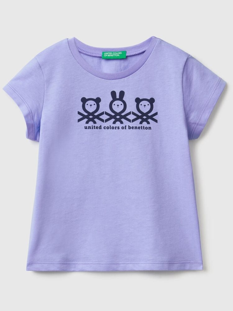 Benetton 100% Katoenen Logo Short Sleeve T-shirts Kinderen Periwinkle | BE853717