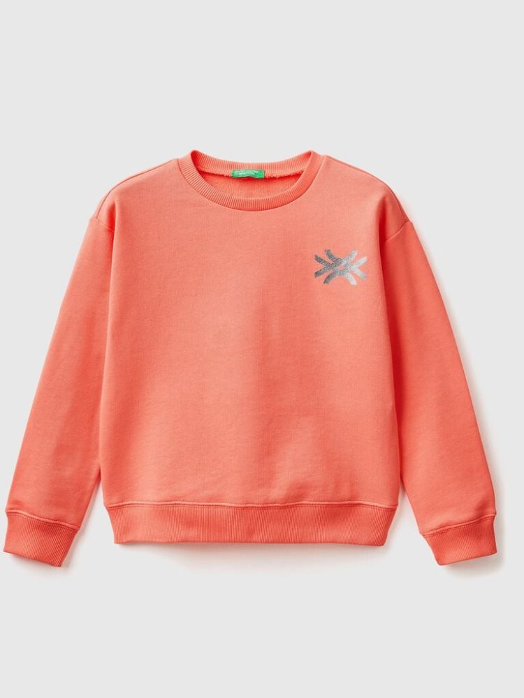 Benetton 100% Katoenen Logo Sweatshirt Kinderen Oranje Koraal | BE067382