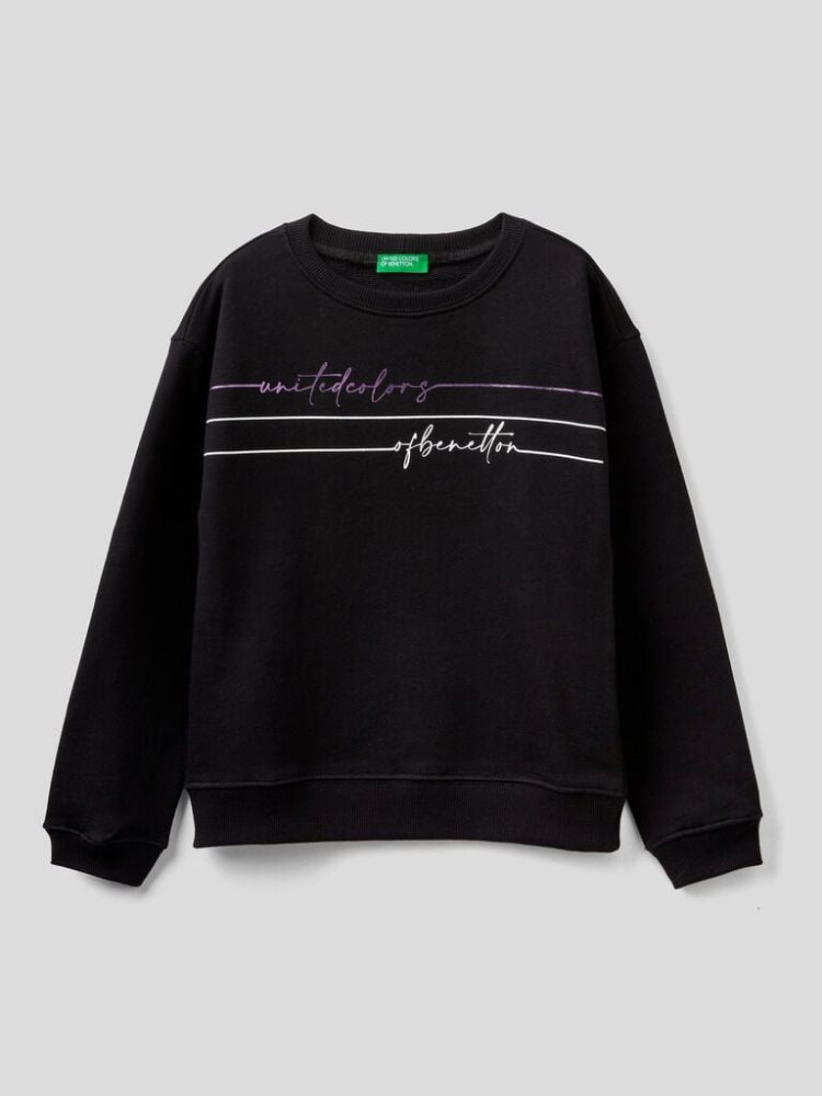 Benetton 100% Katoenen Logo Sweatshirt Kinderen Zwart | BE503425