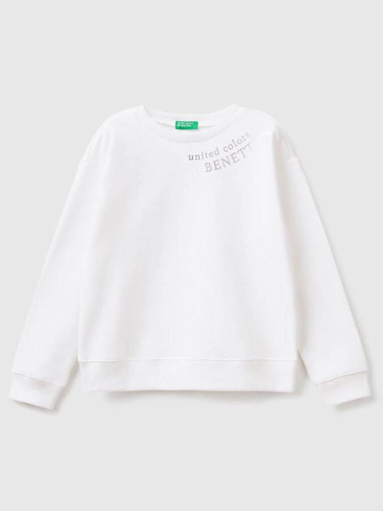 Benetton 100% Katoenen Logo Sweatshirt Kinderen Wit | BE740681