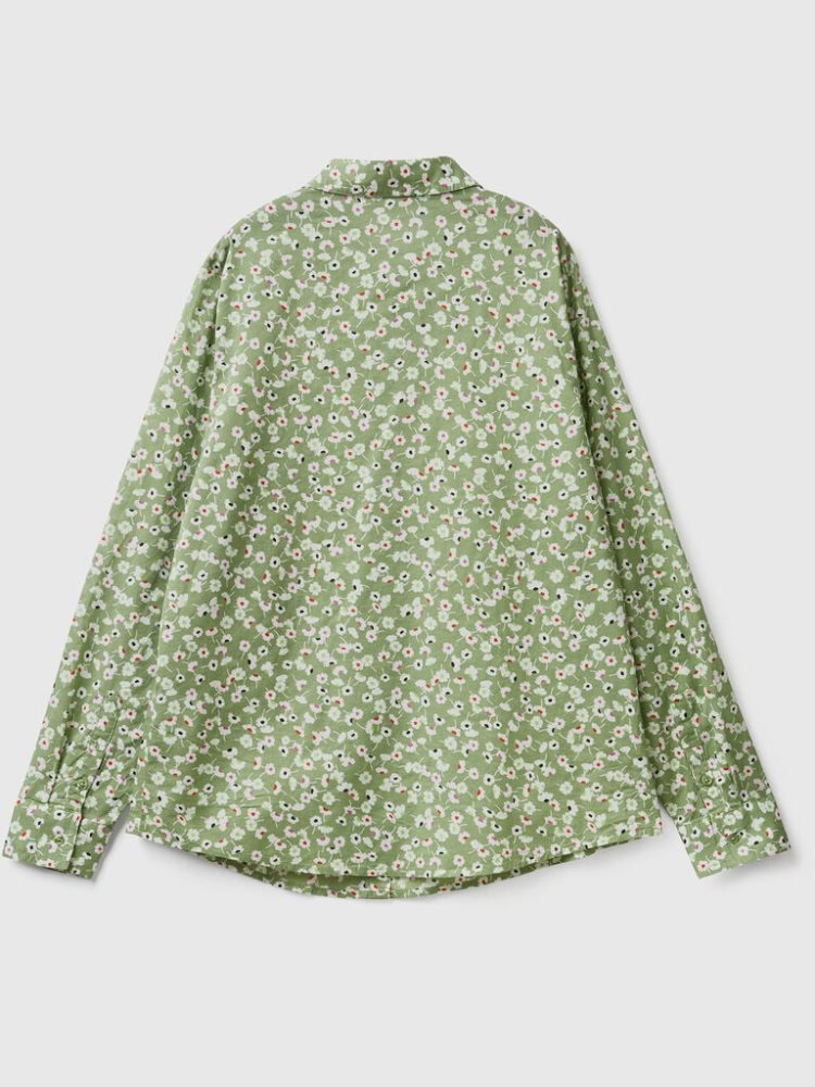 Benetton 100% Katoenen Patterned Overhemd Dames Olijfgroen Groen | BE407591