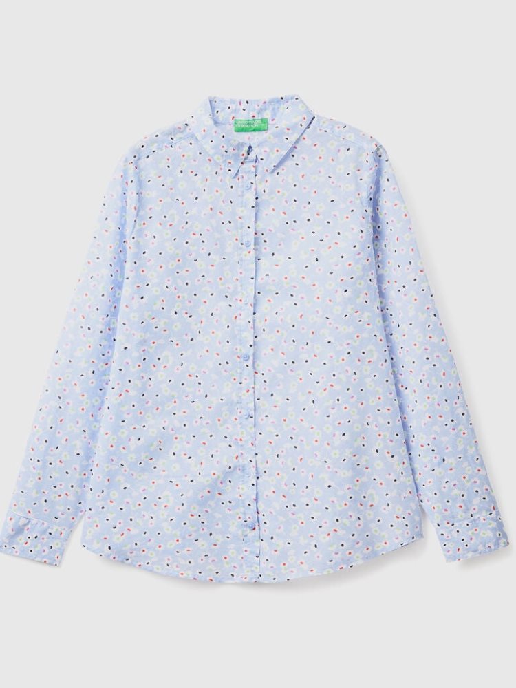 Benetton 100% Katoenen Patterned Overhemd Dames Lichtblauw | BE536948