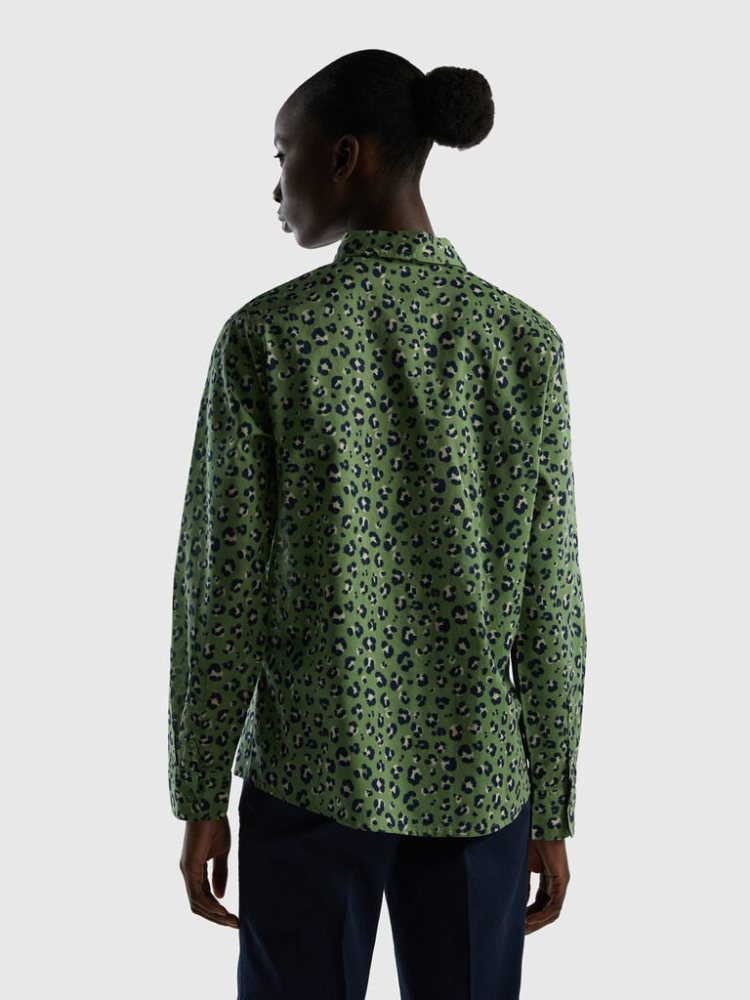 Benetton 100% Katoenen Patterned Overhemd Dames Groen | BE809832