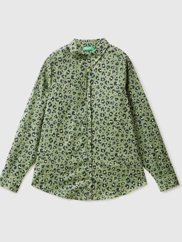 Benetton 100% Katoenen Patterned Overhemd Dames Groen | BE809832