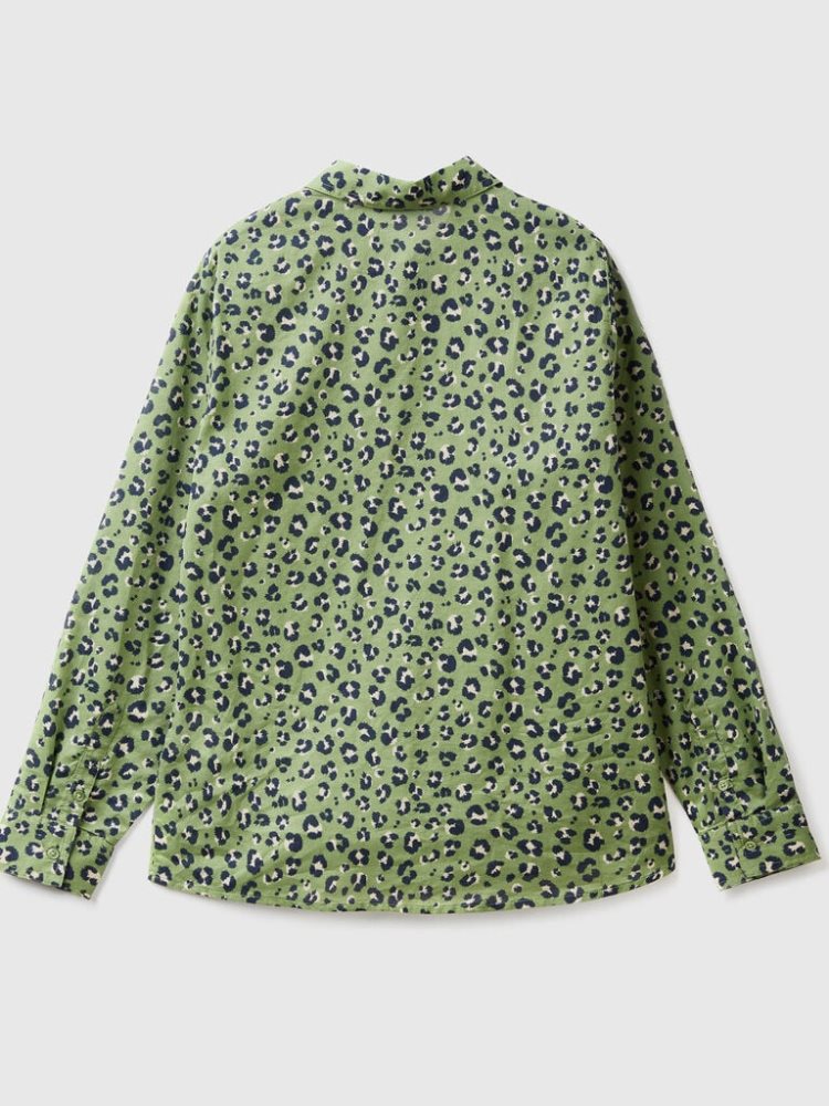 Benetton 100% Katoenen Patterned Overhemd Dames Groen | BE809832