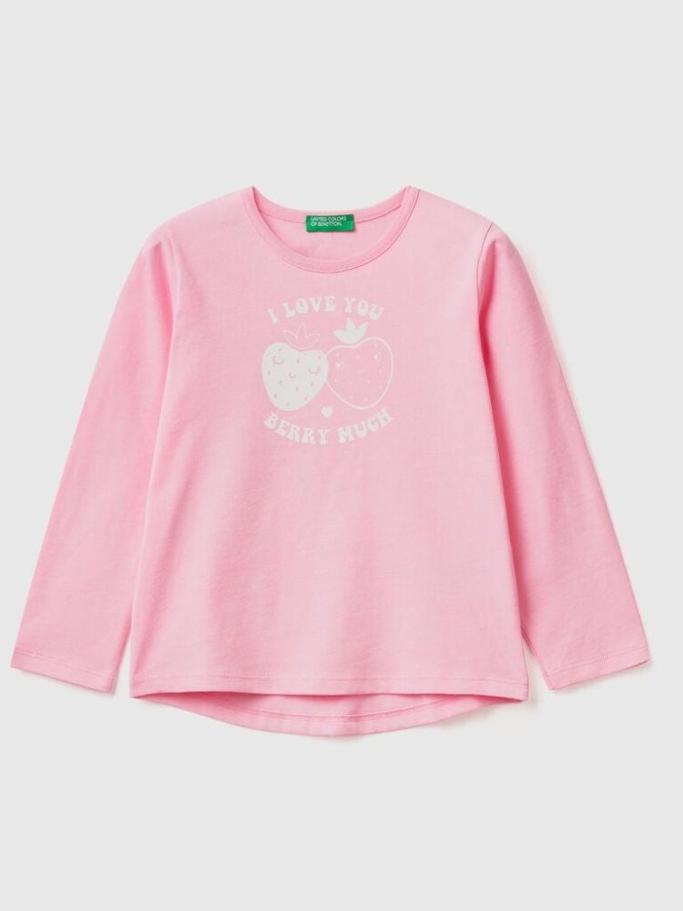 Benetton 100% Katoenen Print Long Sleeve T-shirts Kinderen Roze | BE789990